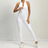 Zingj Zipper Conjoined Yoga Suit Sports Onesie Hollow Back Running Fitness One-Piece Yoga Pants-Outfit