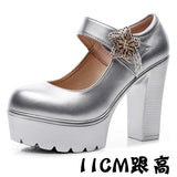 High-Heeled High-Heeled Waterproof Table Thick-Soled Model Walking Shoes Magic Beaded Women's Shoes With Cheongsam