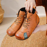 Zingj Autumn And Winter New Cow Rib Bottom Short Women's Boots National Style Leather Matching Color Leisure Martin Boots Warm Cotton Shoes