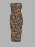 Sexy Leopard Prints Without Shoulder Straps To Long Casual