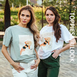 Fashion Bikini Girls Printing T-shirts Summer Tops Tees Woman Shorts Sleeve Loose Cotton Tops Boho Style Character