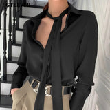 Chic Turn-down Collar Scarf Women Shirts 2021 Spring Summer Ladies Single-breasted Blouses Tops Elegant Female