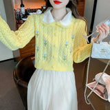 Zingj New Autumn With Long-Sleeved Sweater Versatile Show Thin Short Jacket Sweet Doll Collar Knit Cardigan Girl-Outfit
