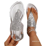 Sequin Flat-Bottomed Loose-Rmited Banded Sandals Women Large Size Bohemian Simple Color Beach Cool