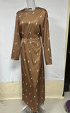 Zingj Zingj Fall 2023 New Round Collar Floral Long Sleeve Belt Shows Thin Hip Dress 211-0-Outfit