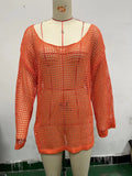 Zingj New Bikini Smock Mesh Hollow Knit Sweater Swimsuit Beach Sunscreen Shirt Female Summer-Outfit