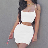 Sexy Camis Skirt 2 Two Piece Set 2021 Summer Women Fashion Neon Green Orange Solid Party