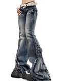 Raw Trim Splice Low Rise Flare Jeans- Outfit