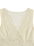 Vintage Lace Floral Mini Vest Summer Party Clubwear for Women Sleeveless V-neck Slim Fit Solid Tank Cropped Tops