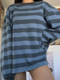 Vintage Striped Oversized Pullover Sweatshirt-Outfit