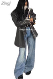 Autumn Oversized Crocodile Print Faux Leather Blazer Jacket Women Shoulder Pads Long Sleeve Loose Casual Korean