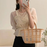 Zingj Chic Autumn And Winter French Gentle Square Collar Color Stitching False Two Texture Feeling Bubble Sleeve Shirt Jacket