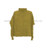 Folded Women's Clothing 2025 New Short Coat Women's High-End Design Feeling Long Sleeve Collar Wrinkles Cardigan