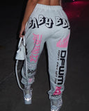 Spring Summer Fashion Lip Letter Graphic Print Casual Harem Sweetpants Women's Harem Pants Loose Femme Streetwear