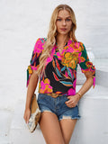 New Wish Women's Fashion Print Casual 24 Years V Leader Mouth Tied Knot Jacket