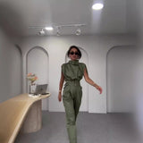 Zingj 2023 Summer New Personality Shoulder System Shows A Thin Waist Belt Decorative Pants Suit-Outfit