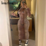 Women Fashion Autumn Long Sleeve Gradient See Through Bodycon Printed Green Long Dress 2021 Fall Clothes Wholesale