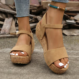 Spring And Summer Large-Size Rope Bottom Pine Cake Thick-Soled Sandals Lady Buckle Flat Bottom Women