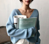Pullover Sweater Women V Neck Loose Sweater Korean Style Knitwear Jumpers Autumn Fall 2019