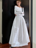 Fashion Evening Party Maxi White Dress Women Korean Off Shoulder Long Sleeve Birthday Robe Y2k Streetwear Corset