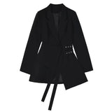 Women Blazer Dress long slim Patchwork Asymmetry Vintage Women Coat Jackets Black Apricot Bandage Fashion