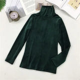 Spring Women Turtleneck T Shirt Tees Warm Thick Velvet T-Shirts Female Bottoming Long Sleeve Shirt