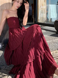 Red Layered Strapless Midi Dress-Outfit