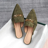 Bottom Half Slippers Women's Spring And Autumn Pointed Metal Chain Muller Shoes Single Shoe Size 41-43