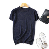 Lurex 2021 Spring Summer O Neck Mix Color Patchwork Sweater Women Casual Short Sleeve Pullover Knit Jumper Korean