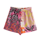 Women Two-piece Set Print Kimono Vintage Belt Long Sleeve Loose Shirt Female Fashion Beach Style Shorts