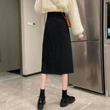 Zingj Figure A-Word Skirt Female Autumn 2024 New Medium-Long High Waist Show Thin Slit Large Size Package Buttock Skirt-Outfit