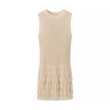 2025 New Women's Small Fragrant Wind Knit Vest Skirt Tassel Decoration Sleeveless Round Collar Hollow Short