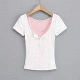 Zingj Trendy Women's Dress Is Sweet And Pure To Make Waves, Slim Short-Sleeved T-Shirt, Short-Style Navel Top + Small Suspenders