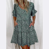 Regular Sleeve Fashion Short Printed Ruffle Pocket