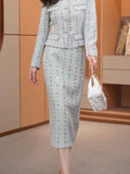 Style Women's Tweed Suits 2 Piece Autumn High Quality Elegant Tweed Short Jackets And Midi Skirt Fashion Woman
