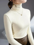 Women Turtleneck Slim Soft Long Sleeve T Shirts Lady Elegant Stretchy Solid Base Undershirts Tees Female Basic T-Shirt