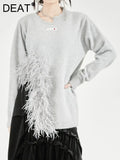 Fashion Women's Sweater Round Neck Loose Long Sleeve Patchwork Feathers Irregular Knitted Pullovers Spring 2023 New
