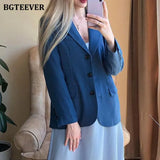 Elegant Office Ladies Loose Single-breasted Blazer Women Solid Notched Collar Suit Jackets 2021 Spring Outwear