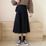 Long Pleated Skirts Women Midi Daily Solid Casual All-Match Students Simple Fashion Popular School Girls Harajuku