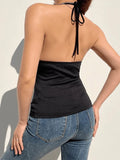Buckle Strap Halter Crop Cami Top-Outfit