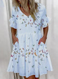 Regular Sleeve Fashion Short Printed Ruffle Pocket