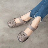Hollow Genuine Leather Breathable Soft Flat Sandals Summer Women Shoes Woman Casual Solid Buckle Strap Ladies