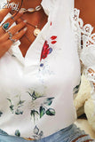 Hollow Out Printed Women Blouses Summer Female Strapless Blouse Casual Tops V-Neck Elegant Short Sleeve Lace Shirts