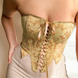 Floral Embroidery Tube Corset Crop Top Y2k Sexy Strapless Sleeveless Spring Summer 2022 Bandage Pink Tank Tops