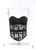 Sexy Women Lace Black Crop Tank Tops Sleeveless Mesh Hot Slim Sexy Club Fashion Exotic Tube Aesthetic Female