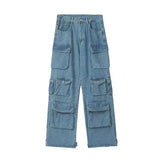 Popular Camouflage Multi-Pocket Jeans Women Y2K New High Waist Slim Wide Leg Mopping Overalls Unisex Loose Casual