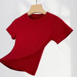 Zingj West Sister With The Same Wine Red Short-Sleeve T-Shirt Female Shoulder Chic Beautiful Small Shirt This Life Year Slim