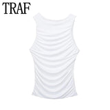 2023 Black Crop Top Women Ruched Tank Tops Y2k Streetwear White Sleeveless Top Female Fashion Summer Sexy Tops