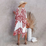 Blue Bohemian Print Dress Sexy Long Kimono Tunic Women Clothing Summer Beach Wear Solid Loose Maxi Dresses