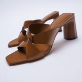 ZARZ Summer Sandals Women 2022 Luxury Brand New Cross Leather Fashion Square Toe High Heel Muller Sandals Slippers Woman